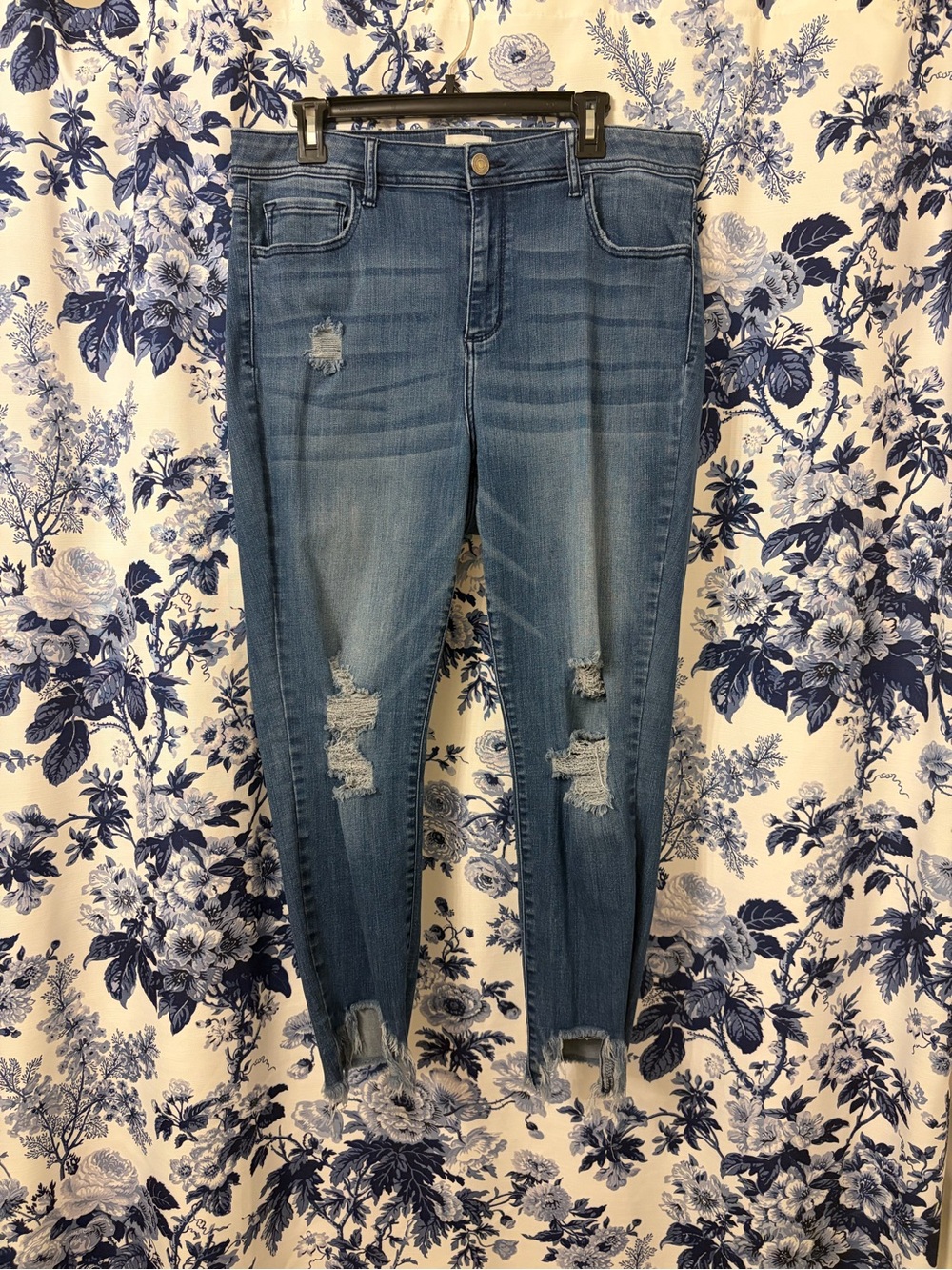 Ms. Cello Distressed Mid-Blue Jeans